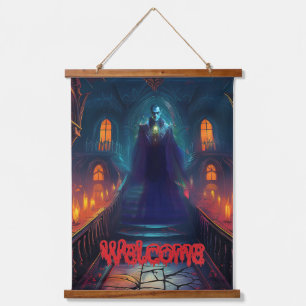 Erie Halloween Dracula Willkommen in der Höhle Wandteppich Mit Holzrahmen