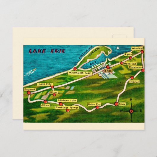 Erie Pennsylvania Vintage Karte (Vorne/Hinten)