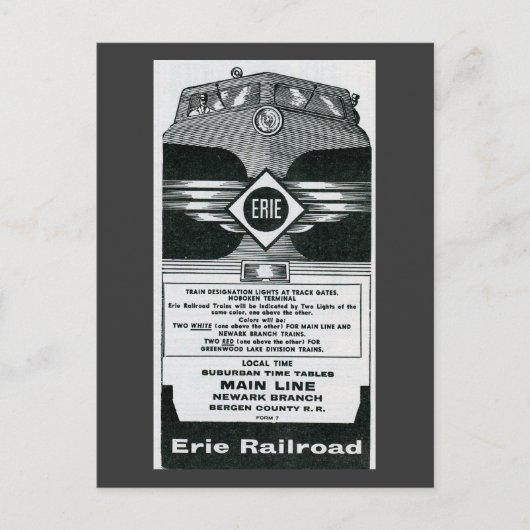 Erie Railroad Vorstädtische Zeitpläne Abdeckung 19 Postkarte (Vorderseite)