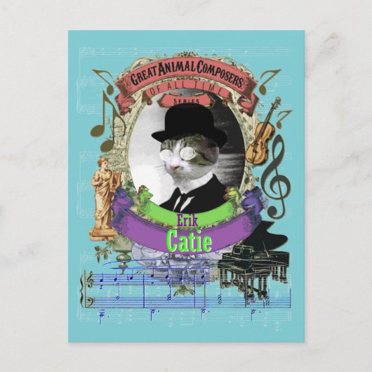 Erik Catie Cat Animal Composer Satie Spoof Postkarte (Vorderseite)