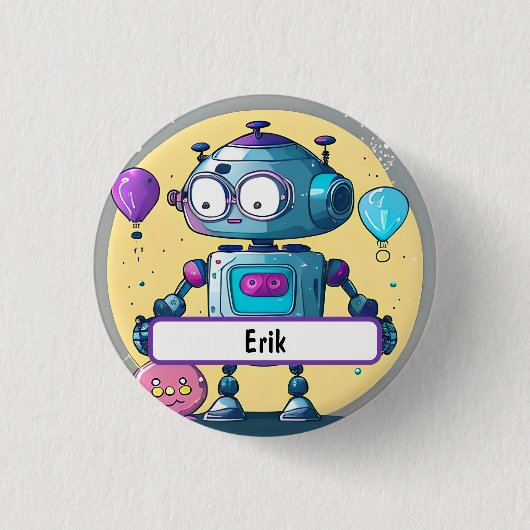Erik the Brainy Bot with Custom Nametag Button (Vorderseite)