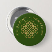 Erin Go Bragh Gold Celtic Kleeblatt Button (Vorne & Hinten)