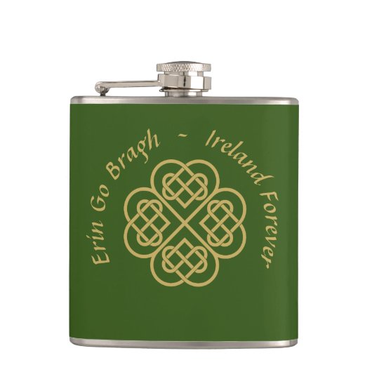 Erin Go Bragh Gold Celtic Kleeblatt Flachmann (Vorderseite)