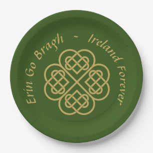 Erin Go Bragh Goldene keltische Shamrock   Pappteller