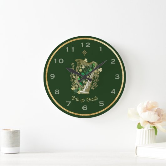 Erin Go Bragh Irish Harp Wall Clock Große Wanduhr (Zuhause)