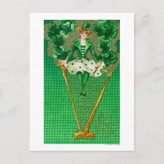 Erin Go Bragh Woman auf Harp Scene Postkarte (Vorderseite)