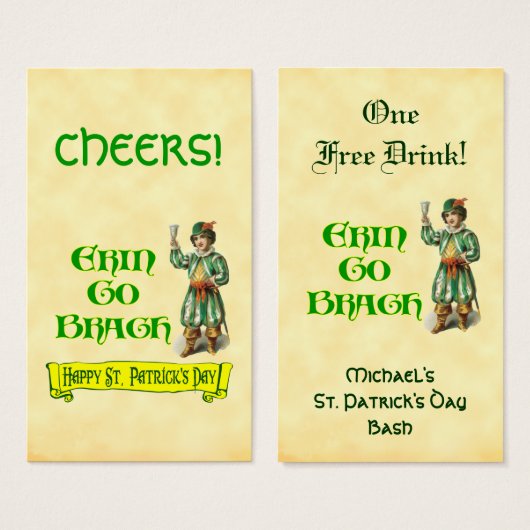 Erin Go Braugh Custom St Patricks Day Drink Ticket (Vorne & Hinten)