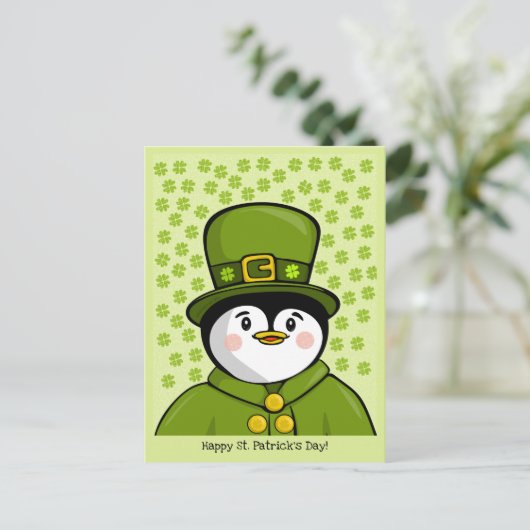 Erin go Pinguin Postcard Postkarte (Stehend Vorderseite)
