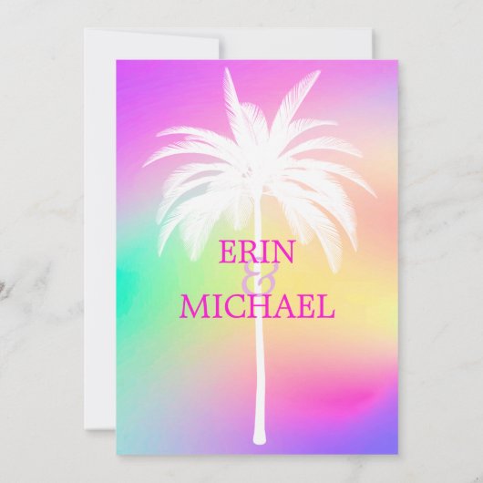 Erin Palm Tree Weiße Farben Moderne Einladung (Rückseite)