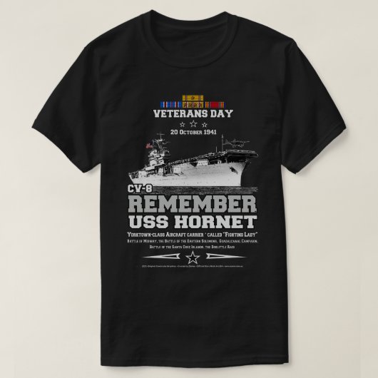 ERINNERN AN die USS Hornet CV8 Flugzeugträger 1 T-Shirt (Design vorne)