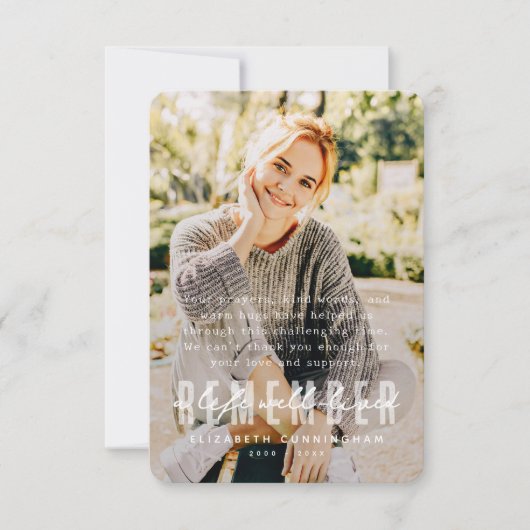 Erinnern Sie sich an das moderne, einfache und ele Dankeskarte (Vorderseite)