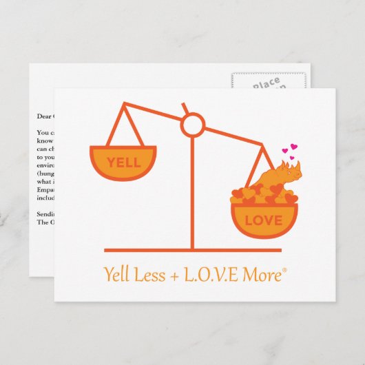 Erinnern Sie sich an Yell Less + L.O.V.E. Mehr! Postkarte (Vorne/Hinten)