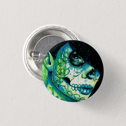 Erinnern Sie sich? Zuckerschädel-Mädchen Button (Vorne & Hinten)