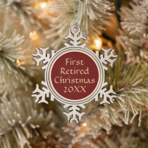 Erinnerung! 1. Ruhestands-Schneeflocken-Weihnachts Schneeflocken Zinn-Ornament