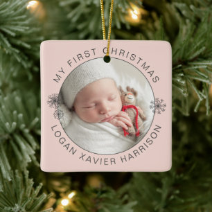 Erinnerung an das erste Weihnachten des Babys Foto Keramikornament