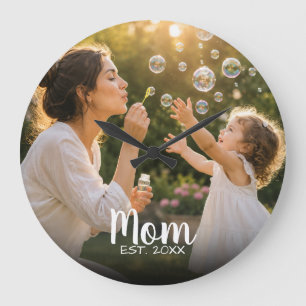 Erinnerung an das Familienfoto, das Mama gemacht h Große Wanduhr