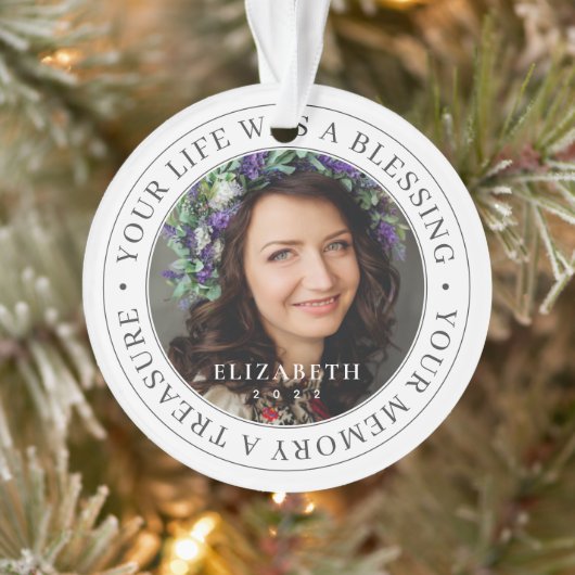 Erinnerung an dein Leben als Segen Modernes Foto Ornament (Baum)