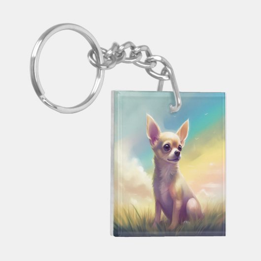 Erinnerung an die Chihuahua-Dog-Gedenkstätte Rainb Schlüsselanhänger (Vorderseite links)