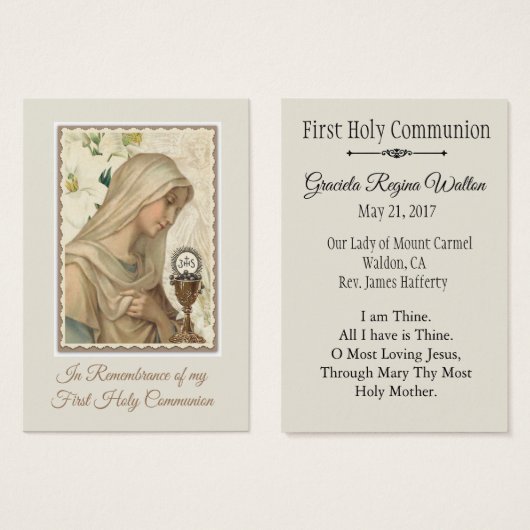 Erinnerung an die Heilige Karte für die Erste Heil (Vorne & Hinten)