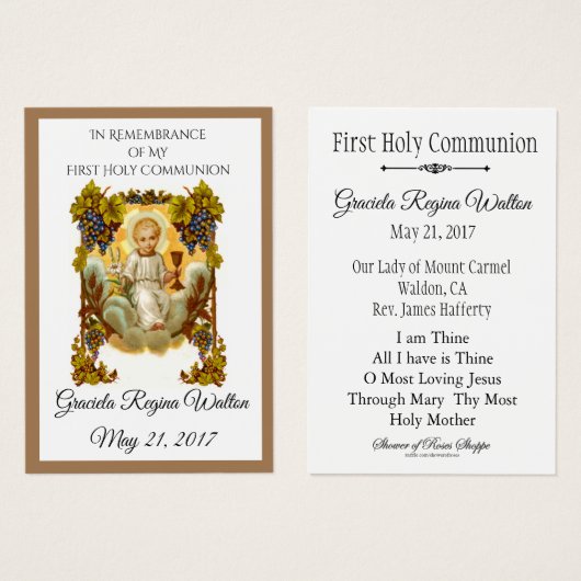 Erinnerung an die Heilige Karte Jesus Erste Heilig (Vorne & Hinten)