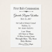 Erinnerung an die Heilige Karte Jesus Erste Heilig (Rückseite)