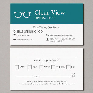 Erinnerung an einen Termin in der Optometristenpra Visitenkarte
