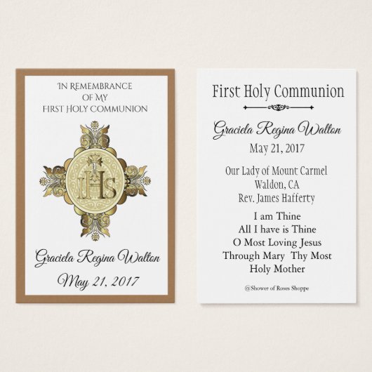 Erinnerung an Heilige Karte Chalice Erste Heilige (Vorne & Hinten)