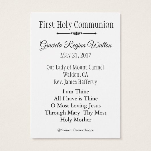 Erinnerung an Heilige Karte Chalice Erste Heilige (Rückseite)