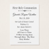 Erinnerung an Heilige Karte Chalice Erste Heilige (Rückseite)