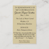 Erinnerung bestätigen Bestätigungs-Mädchen-heilige Visitenkarte (Rückseite)