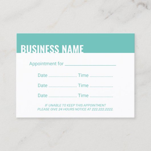 Erinnerung der Ernennung Moderne Aquamarine fette  Terminkarte (Vorderseite)