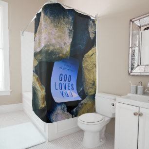 Erinnerung der Liebe Gottes für dich. Christlicher Duschvorhang