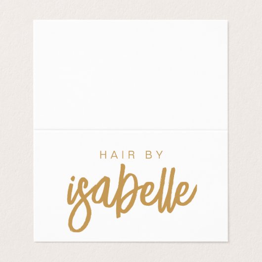 Erinnerung für den Stylist-Einsatz in Goldschrift Visitenkarten (Außenseite Aufgefaltet)