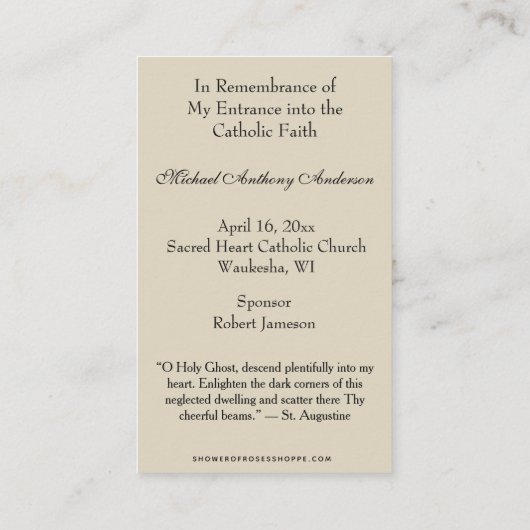 Erinnerung Katholische Ermordung Visitenkarte (Rückseite)