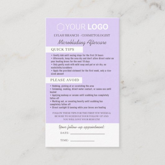 Erinnerung nach der Pflege und Ernennung Visitenkarte (Vorderseite)