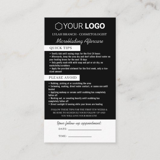 Erinnerung nach der Pflege und Ernennung Visitenkarte (Vorderseite)