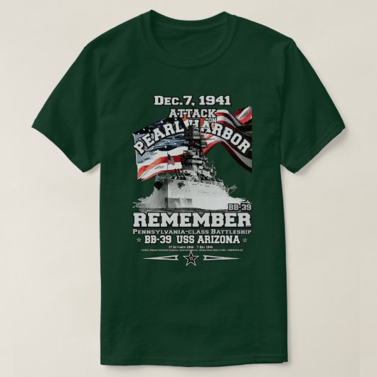 ERINNERUNG: Pearl Harbor USS ARIZONA BB39 T-Shirt (Design vorne)