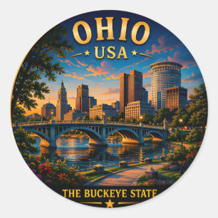 Erinnerungen an einen Urlaub in Ohio Downtown 🟡 Runder Aufkleber