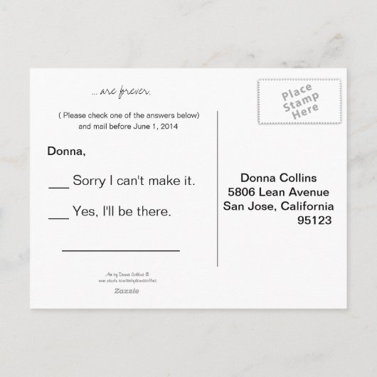 Erinnerungen benutzerdefinierte Antwortkarte Einladungspostkarte (Rückseite)