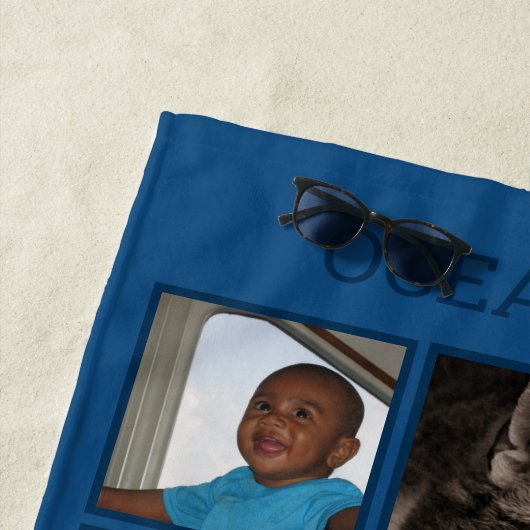 Erinnerungen Classic Blue Monogram 6 Foto Collage Strandtuch (Beispiel)