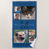 Erinnerungen Classic Blue Monogram 6 Foto Collage Strandtuch (Vorderseite)