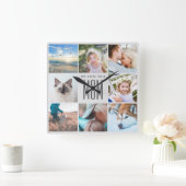 Erinnerungen der Muttertagsfamilie FotoCollage Quadratische Wanduhr (Zuhause)