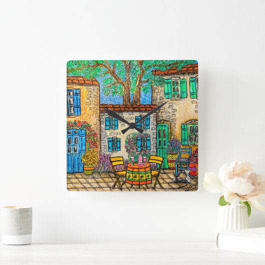 Erinnerungen der Provence-Wall-Uhr von Lisa Lorenz Quadratische Wanduhr (Zuhause)