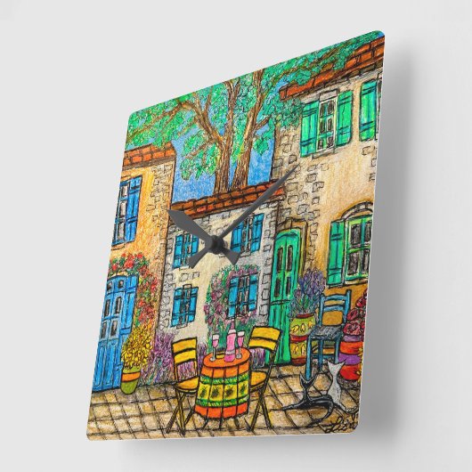 Erinnerungen der Provence-Wall-Uhr von Lisa Lorenz Quadratische Wanduhr (Winkel)