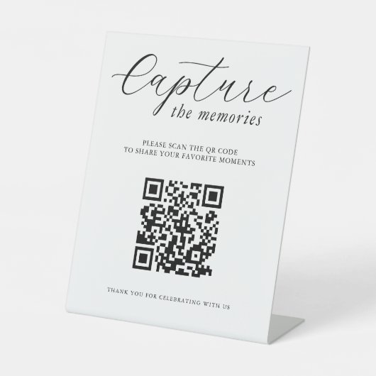 Erinnerungen Festhalten Hochzeitsfoto-QR-Code Sockelschild (Vorderseite)