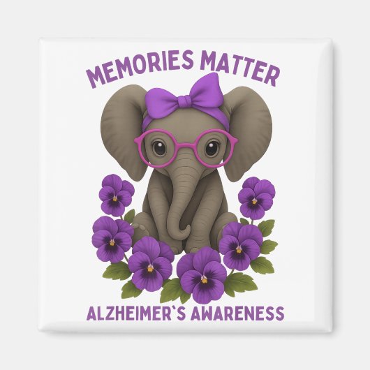 Erinnerungen Heimer's Awareness Lila Elephant Blum Magnet (Vorne)