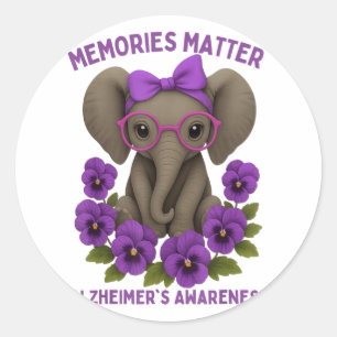 Erinnerungen Heimer's Awareness Lila Elephant Blum Runder Aufkleber