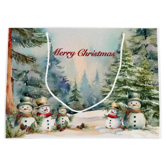 Erinnerungen im Frostwald: Schneemann & Pine Trees Große Geschenktüte (Vorderseite)