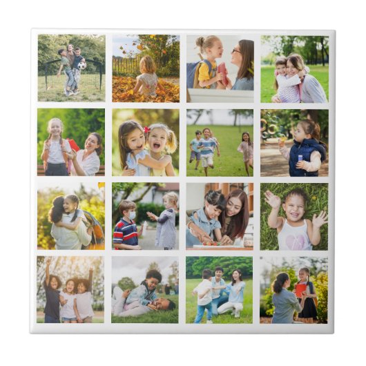 Erinnerungen in Bewegung: Anpassbare 16-FotoCollag Fliese (Vorderseite)