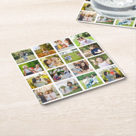 Erinnerungen in Bewegung: Anpassbare 16-FotoCollag Rechteckiger Pappuntersetzer (angewinkelt)